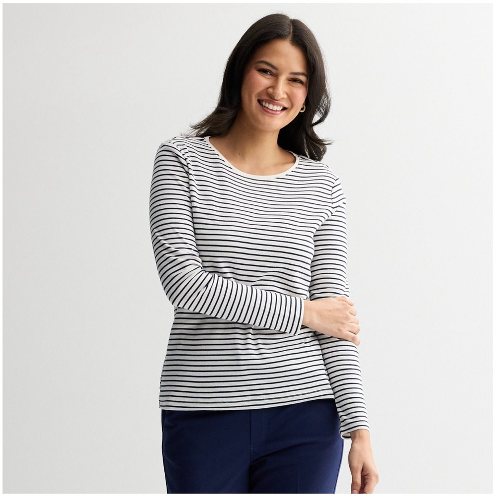Croft & Barrow Navy Blue and White Striped Classic Long Sleeve Top